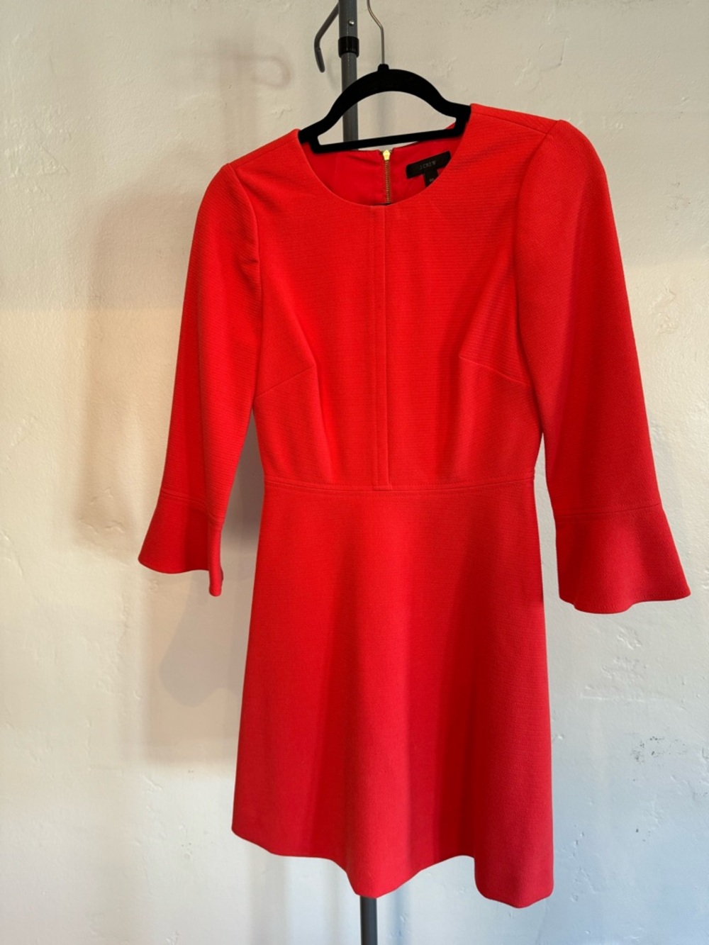 J. Crew Red/Orange Long Sleeve Fit-and-Flare Dress with Bell Cuffs